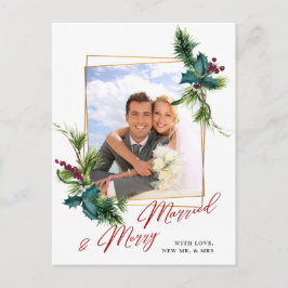 Postal Elegantes Navidades Holly Pine Frame Photo Greet