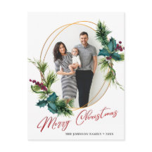 Elegantes Navidades Holly Pine Frame Photo Greet