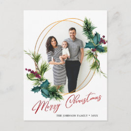 Postal Elegantes Navidades Holly Pine Frame Photo Greet