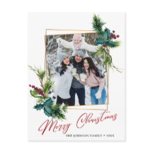 Elegantes Navidades Holly Pine Frame Photo Greet