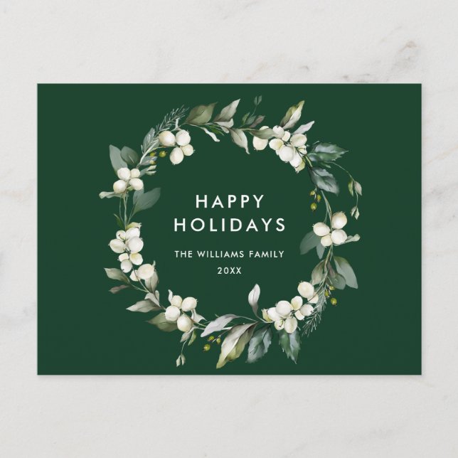 Postal Elegantes Navidades Holly Wreath Holiday Greeting (Anverso)