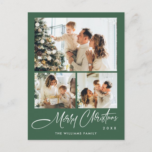 Postal Elegantes Navidades Minimalistas 3 Fotos de bienve (Anverso)