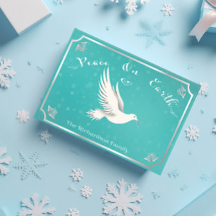 Postal Elegantes Navidades "Paz en la Tierra" azules y pl