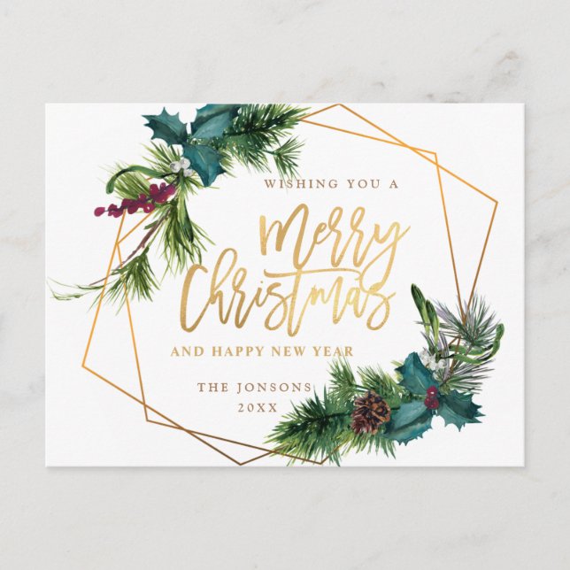 Postal Elegantes Navidades Pine Cone Frame Saludo de feri (Anverso)