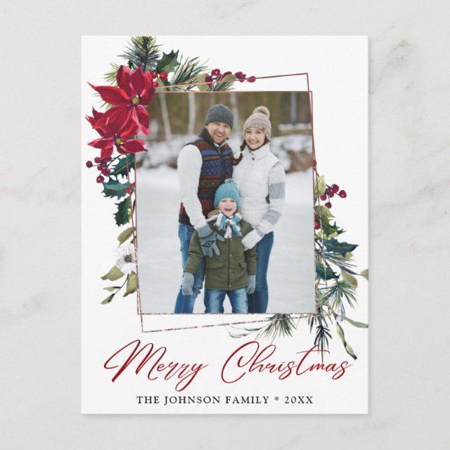Postal Elegantes Navidades Poinsettia Frame Photo Greet (Anverso)
