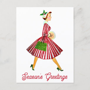 Postal Elegantes Navidades Vintage Saludos