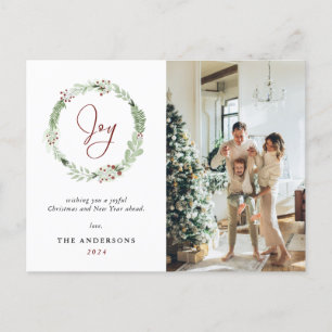 Postal Elegantes Navidades Wreath Joy vacaciones botánica