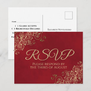 Postal Elegantes novios de oro en la Crimson Red Wedding 