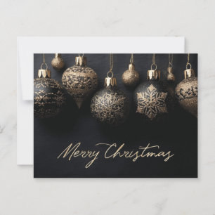Postal Elegantes Ornamentos de Navidad de Diseño Negro y 
