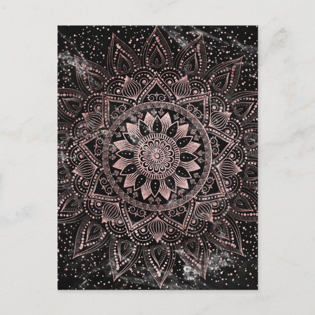 Postal Elegantes puntos de oro Rosa Mandala Marble (Anverso)