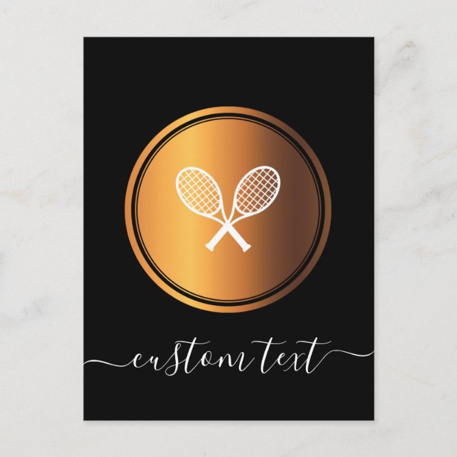 Postal Elegantes raquetas de tenis de oro negro añaden te (Anverso)