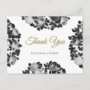 Postal Elegantes Rosas Blancas Y Negras Gracias