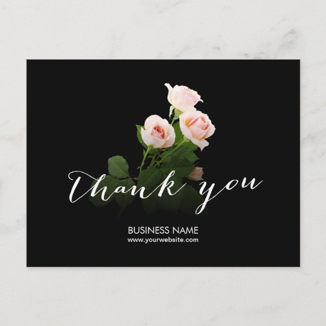 Postal Elegantes Rosas Calligraphy Business Gracias (Anverso)