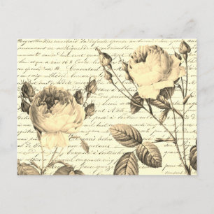 Postal Elegantes Rosas de época en escritura a mano en es