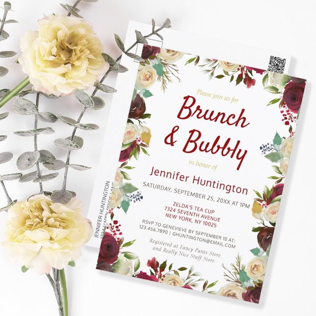 Postal Elegantes Rosas de invierno Ducha Brunch & Bubbly  (Subido por el creador)