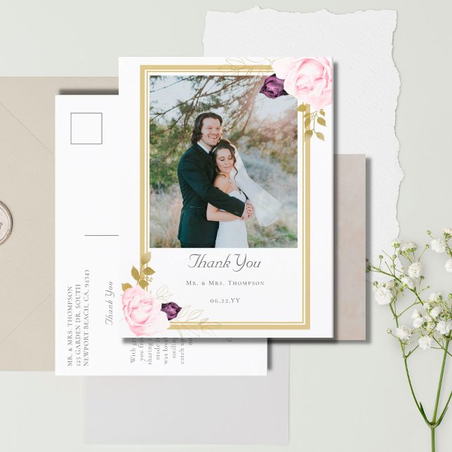 Postal Elegantes Rosas Rústicos Bodas de oro. Gracias. (Subido por el creador)