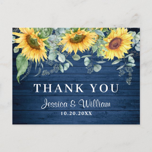 Postal Elegantes Sunflowers Eucalyptus Rustic Gracias (Anverso)