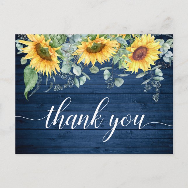 Postal Elegantes Sunflowers Eucalyptus Rustic Gracias (Anverso)