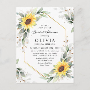 Postal Elegantes Sunflowers Golden Greenery Bridal Shower