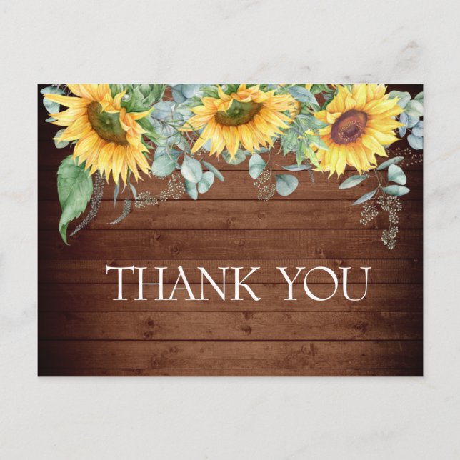 Postal Elegantes Sunflowers Greenery Floral Gracias (Anverso)