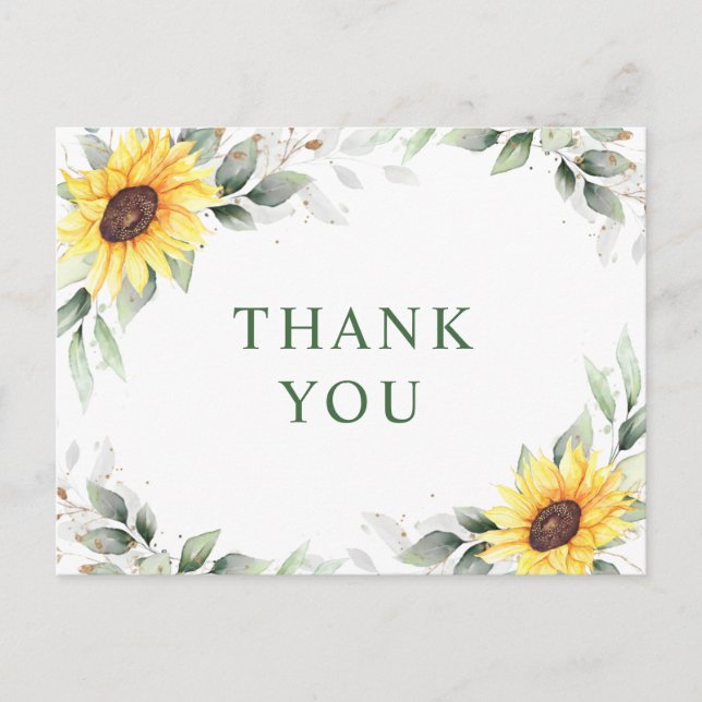 Postal Elegantes Sunflowers Greenery Floral Gracias (Anverso)