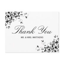 Elegantes Swirls Boda Blanco y Negro Gracias