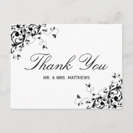Postal Elegantes Swirls Boda Blanco y Negro Gracias