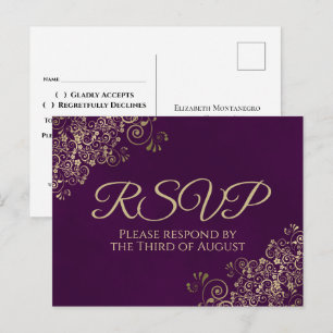 Postal Elegantes tonterías de oro en Plum Purple Wedding 