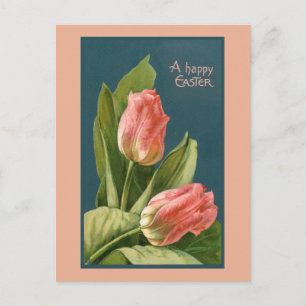 Postal Elegantes Tulipanes Vintage y Saludo de Pascua