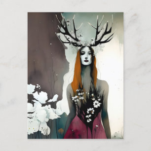 Postal Elen, una mujer pagana, de las flores de las maner