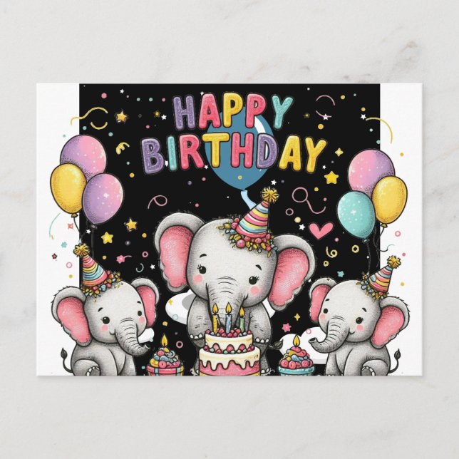 Postal Elephant and heart shaped balloons postcard (Anverso)