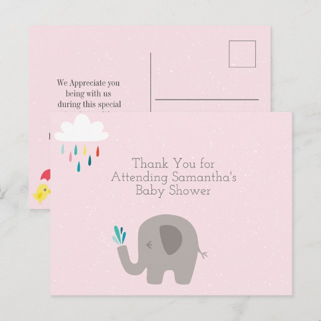 Postal Elephant Baby Shower Gracias Postcard (Anverso / Reverso)