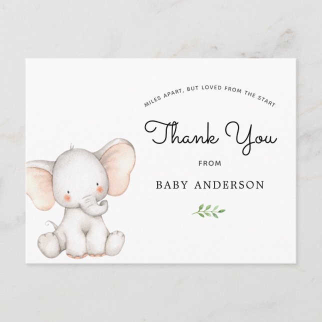 Postal Elephant Baby Shower por correo gracias (Anverso)
