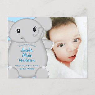 Postal Elephant Baby Shower Safari Blue Boy