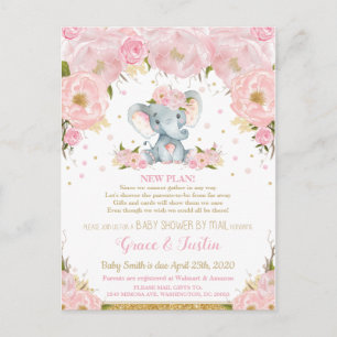 Postal Elephant Blush Floral Baby Shower por Mail Girl
