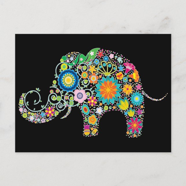 Postal Elephant Floral Art (Anverso)