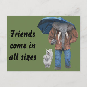 Postal Elephant Man Dog Walking Fantasy Art Postcard