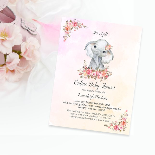 Postal Elephant Online Baby Shower Boho Moda Coral (Subido por el creador)