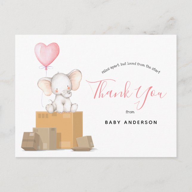 Postal Elephant Pink Baby Shower por correo Gracias (Anverso)