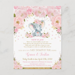 Postal Elephant Rubor Floral Baby Shower por Chica de cor