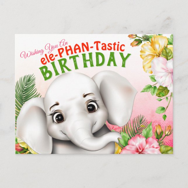 Postal Elephant Safari Birthday Postcard (Anverso)