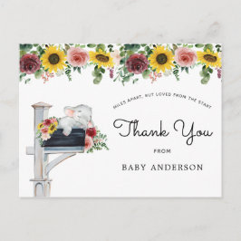 Postal Elephant Sunflower Baby Shower por correo gracias