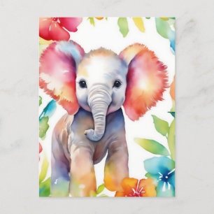 Postal Elephant Vibrant Watercolor