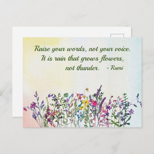 Postal Elevar tus palabras Cita Flores silvestres acuátic (Anverso / Reverso)