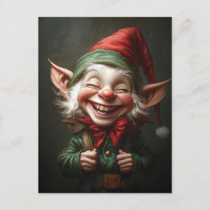 Postal Elf alegre con una gran risa