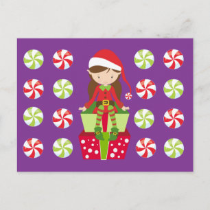 Postal Elf femenino con caramelos