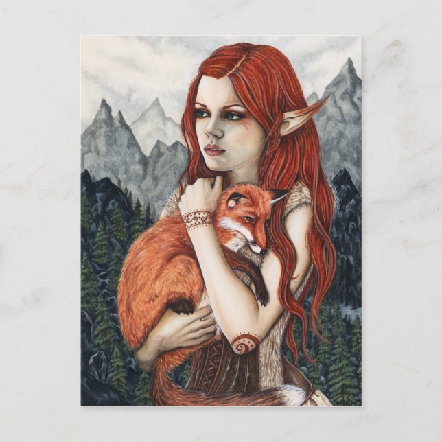 Postal Elf Fox Fantasy Art Nature Postcard (Anverso)