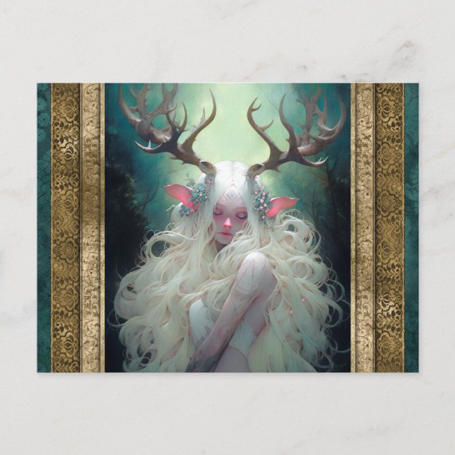Postal Elf Woman Con Antlers Fantasy Art (Anverso)