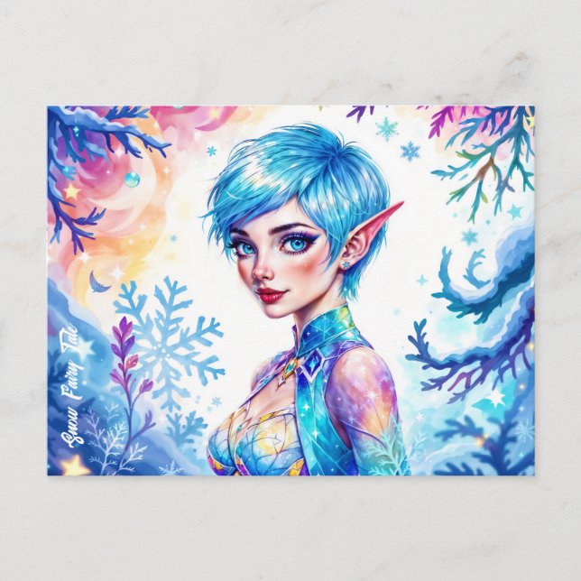 Postal Elfo de cabello azul princesas de hielo mágico bos (Anverso)
