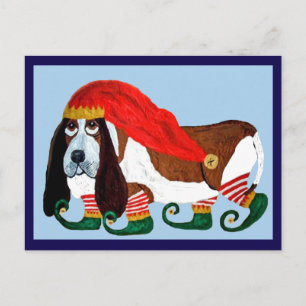 Postal Elfo de Navidad Basset Hound